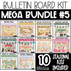 Bulletin Board Kits Bundle #5, Seasonal Classroom Decor for the Whole Year, Easy and Modern Classroom Decorations