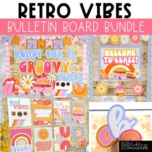 Retro Back to School Classroom Decor, Bulletin Board Kit, Classroom Posters, Door Decor, Retro Vibes Letters, Easy Classroom Decorations