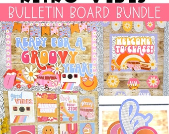 Retro Back to School Classroom Decor, Bulletin Board Kit, Classroom Posters, Door Decor, Retro Vibes Letters, Easy Classroom Decorations