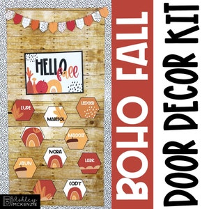 Boho Fall Classroom Door Decor Kit, Easy Autumn Classroom Decorations, Teacher Door Decorating