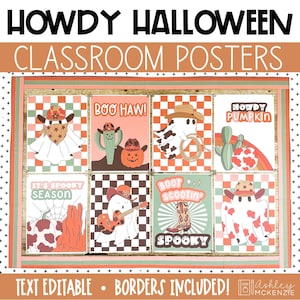 Howdy Halloween-Klassenzimmerposter, Western-Dekor-Thema, einfache saisonale Klassenzimmerdekorationen, textbearbeitbare Poster
