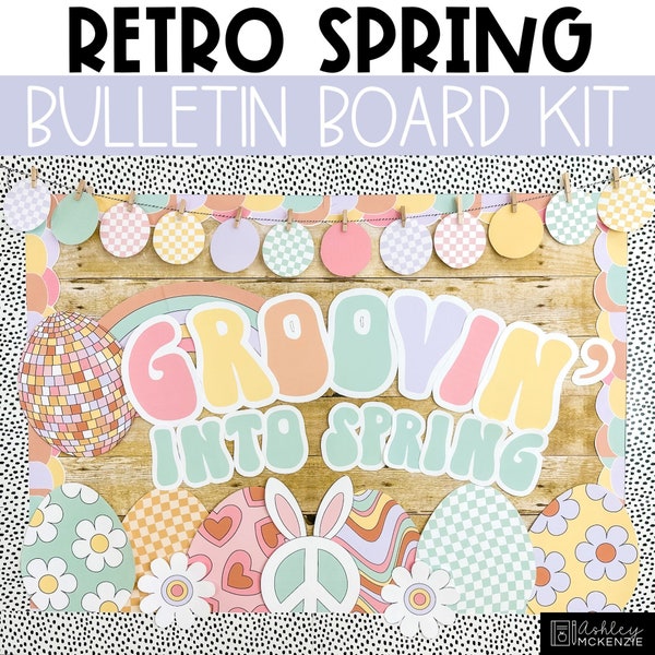 Retro Spring Bulletin Board Kit, Acrostic Poem, Pastel Spring Theme, Easy Seasonal Classroom Decorations