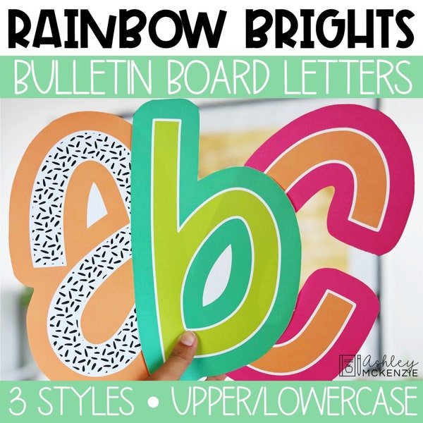Rainbow Brights Classroom Decor, A-Z Bulletin Board Letters, Punctuation, and Numbers, Easy and Modern Classroom Decorations