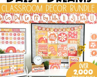Daisy Themed Classroom Decor Bundle Bright Colors Editable Classroom Decor Back to School Classroom Setup Bulletin Board Ideas