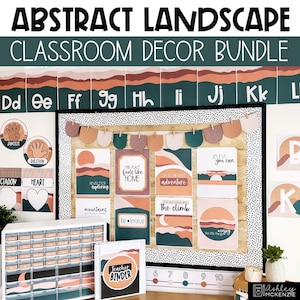 Abstract Landscape Themed Classroom Decor Bundle, Editable Classroom Decor, Easy and Modern Classroom Decorations