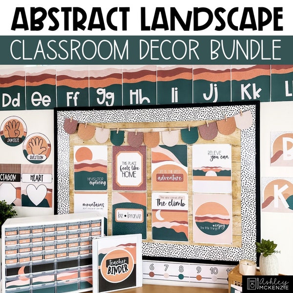 Abstract Landscape Themed Classroom Decor Bundle, Editable Classroom Decor, Easy and Modern Classroom Decorations