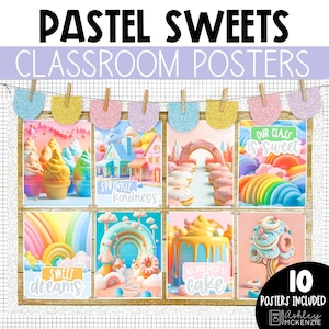 Cartazes de sala de aula de doces pastel, decorações de sala de aula fáceis e modernas, cartazes editáveis de texto