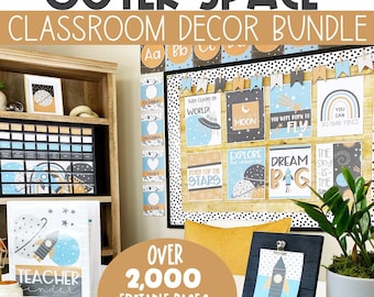 Space Classroom Decor Bundle Back to School Classroom Decorations Calm Colors Space Theme Science Classroom Decor