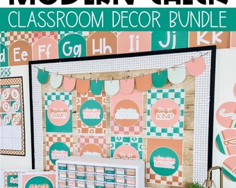 Modern Gingham Checkered Themed Classroom Decor Bundle, Editable Classroom Decor, Easy and Modern Classroom Decorations