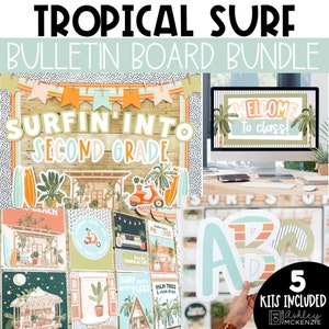 Beach Themed Back to School Classroom Decor Tropical Bulletin Board Set Surfing Classroom Decor Posters Google Slides Bulletin Board Letters
