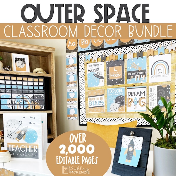 Space Classroom Decor Bundle, Easy and Modern Classroom Decorations, Calm Colors Space Theme, Science Classroom Decor
