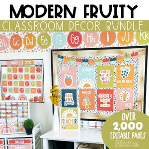 Modern Fruit Themed Classroom Decor Bundle Editable Back to School Bulletin Board Ideas Bright Classroom Decor Elementary Teacher Decor