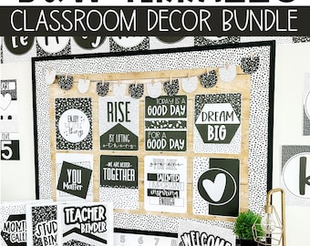 Black and White Classroom Decor Bundle Neutral Classroom Theme Back to School Bulletin Board Ideas Editable Classroom Decor