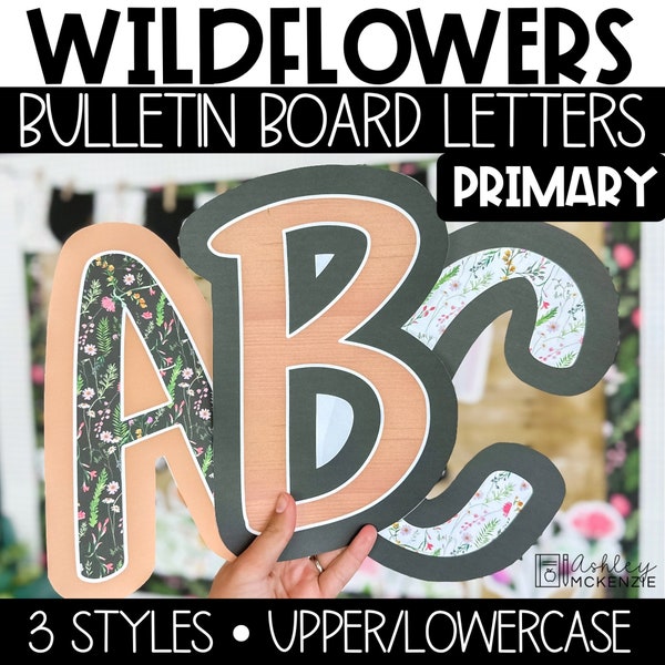 Wildflowers Classroom Decor, Primary Font A-Z Bulletin Board Letters, Punctuation, and Numbers, Easy Back to School Classroom Decorations