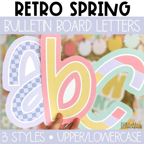 Retro Spring Classroom Decor, A-Z Bulletin Board Letters, Punctuation, and Numbers, Pastel Decor, Easy Seasonal Classroom Decorations