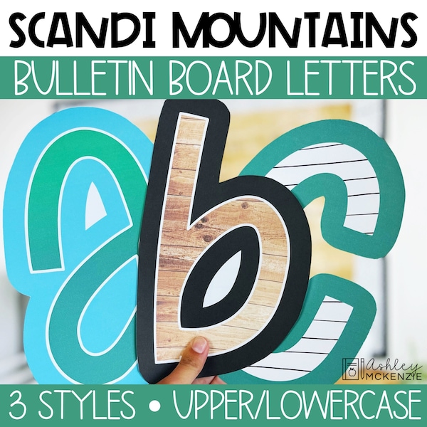 Scandi Mountains Classroom Decor, A-Z Bulletin Board Letters, Punctuation, and Numbers, Easy and Modern Classroom Decorations