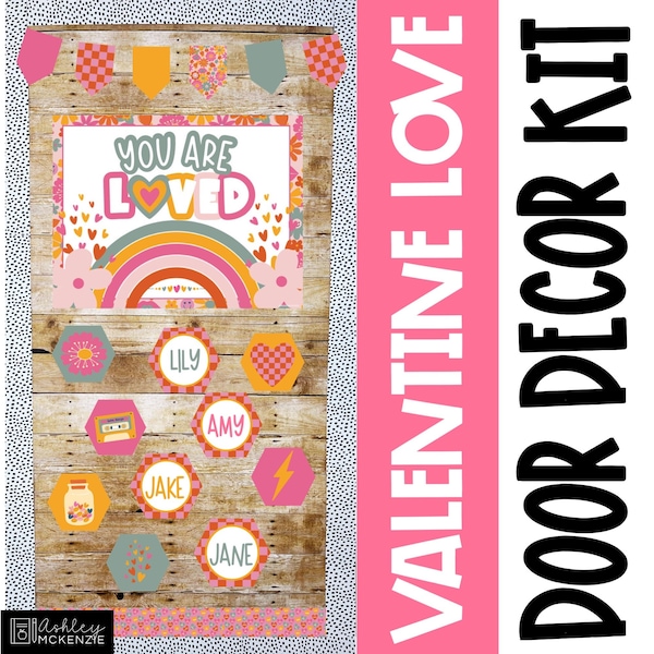 Valentine Love Classroom Door Decor Kit, Holiday Season Decorations, Easy Seasonal Classroom Decorations