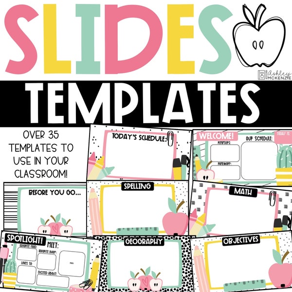 School Supplies Theme Google Slides and PowerPoint Templates, Digital Classroom Resources, compatible with Google Slides ™