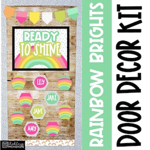 Rainbow Brights Classroom Door Decor Kit, Back to School, Easy and Modern Classroom Decorations