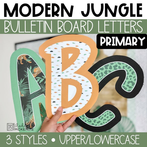 Modern Jungle Classroom Decor, Primary Font A-Z Bulletin Board Letters, Punctuation, and Numbers, Easy Back to School Classroom Decorations