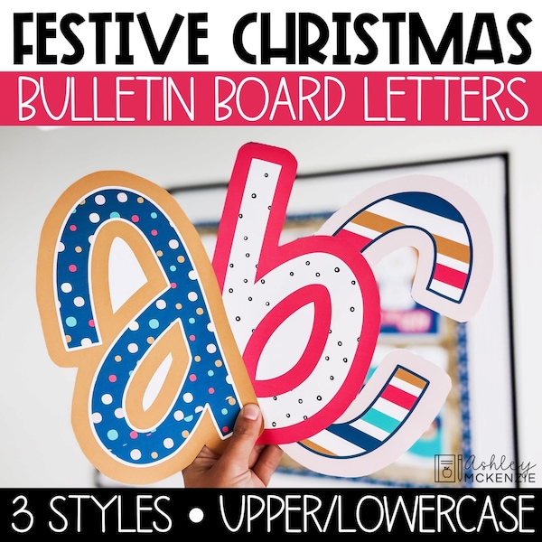 Festive Christmas Holiday Classroom Decor, A-Z Bulletin Board Letters, Punctuation, and Numbers, Easy Winter Classroom Decorations