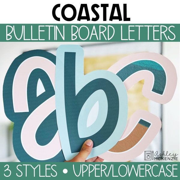 Coastal Classroom Decor, A-Z Bulletin Board Letters, Punctuation, and Numbers, Easy and Modern Classroom Decorations