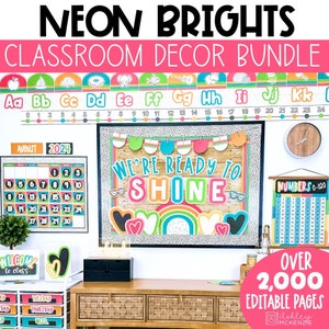 Neon Brights Themed Classroom Decor Bundle, Editable Classroom Decor, Easy and Modern Classroom Decorations, Back to School Bulletin Boards