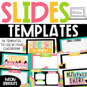 Neon Brights Google Slides and PowerPoint Templates, Modern Class Decor, Digital Classroom Resources, compatible with Google Slides ™