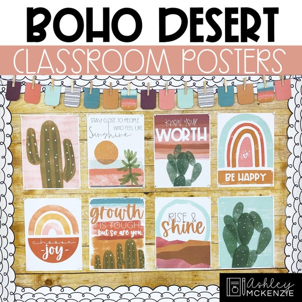 Boho Desert Classroom Posters, Easy and Modern Classroom Decorations, Text Editable Posters