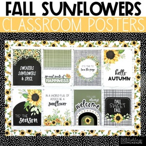 Herbst-Sonnenblumen Klassenzimmer Poster, Herbst-Klassen-Dekor, einfache saisonale Klassenzimmerdekorationen, Text-bearbeitbare Poster