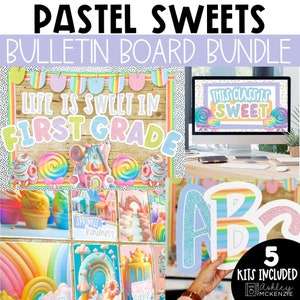 Pastel Sweets Back to School Classroom Decor, Bulletin Board Kit, Classroom Posters, Google Slides Templates, Bulletin Board Letters