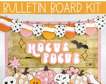 Retro Halloween Bulletin Board Ideas Groovy Classroom Decor October Door Decorating Hocus Pocus Bulletin Board Kit Bats and Pumpkins