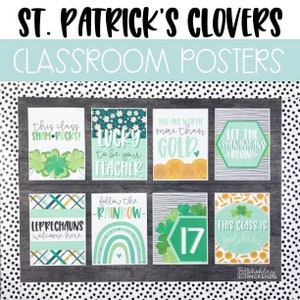 St. Patrick&#39;s Day Posters, Easy March Bulletin Board Ideas, Spring Posters, St. Patrick&#39;s Day Clovers Theme