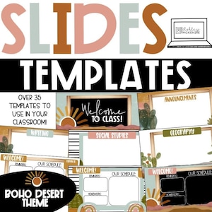 ボヘミアン デザート スライドと PowerPoint テンプレート、落ち着いた教室の装飾テーマ、デジタル教室リソース、Google Slides™ と互換性あり