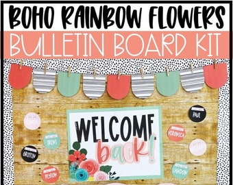 Boho Rainbow Flowers Back to School Bulletin Board or Classroom Door Decor, Modern Classroom Decorations