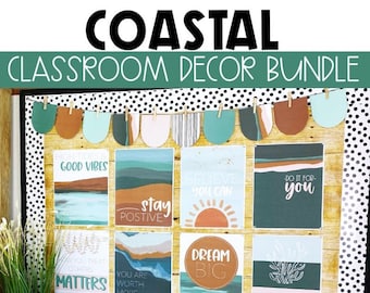 Coastal Classroom Decor Bundle, Calm Colors Theme, Easy and Modern Classroom Decorations