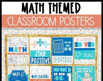 Math Classroom Posters, Easy and Modern Classroom Decorations, Text Editable Posters