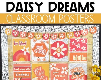 Klassenzimmerposter zum Thema Gänseblümchen, einfache und moderne Klassenzimmerdekorationen, textbearbeitbare Poster