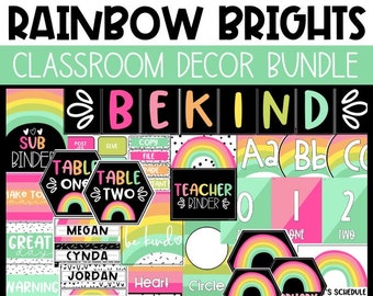 Rainbow Brights Classroom Decor Bundle, Bright Class Theme, Easy and Modern Classroom Decorations