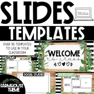 Modern Farmhouse Google Slides and PowerPoint Templates, Calm Class Decor, Digital Classroom Resources, compatible with Google Slides ™