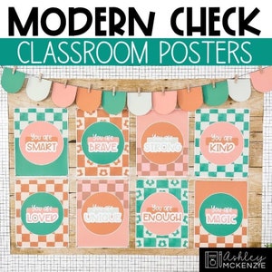 Modern Check Themed Classroom Posters, Checkered Pattern Decor, Easy and Modern Classroom Decorations, Text Editable Posters