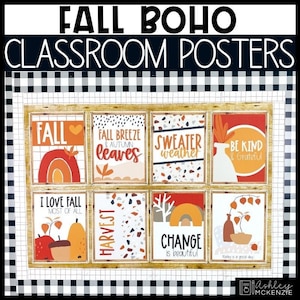 Herbst Boho Klassenzimmer Poster, einfache und moderne Herbst Klassenzimmer Dekorationen, Text bearbeitbare Poster