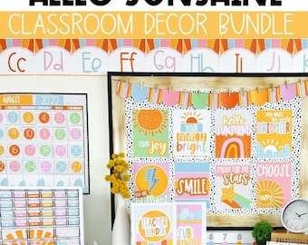 Sunshine Classroom Decor Bundle Calming Classroom Theme Back to School Bulletin Board Pastel Classroom Decor Editable Classroom Decor Bundle