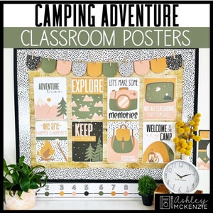 Camping Adventure Classroom Posters, Easy and Modern Classroom Decorations, Text Editable Posters