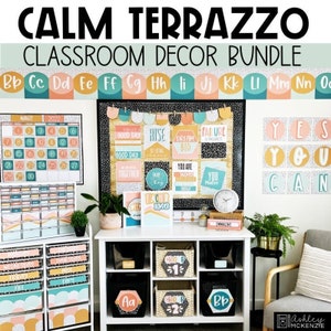 Calm Terrazzo Classroom Decor Bundle Editable Calm Colors Decor Pastel Classroom Decorations Back to School Bulletin Board Ideas