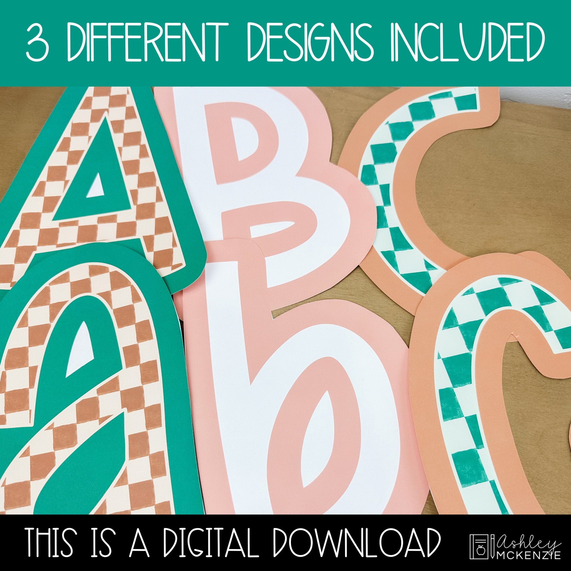 Modern Check Classroom Decor, A-Z Bulletin Board Letters, Punctuation ...