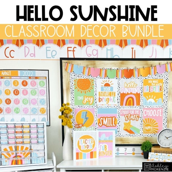 Sunshine Themed Classroom Decor Bundle Editable Calm Colors Etsy