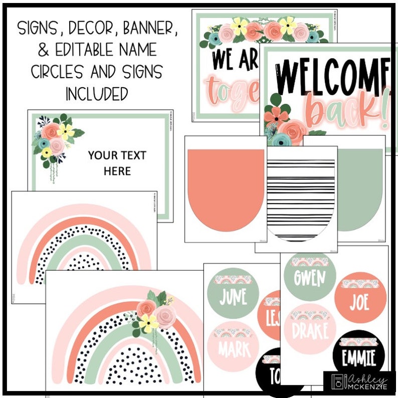 Boho Rainbow Flowers Back to School Bulletin Board or Classroom Door ...