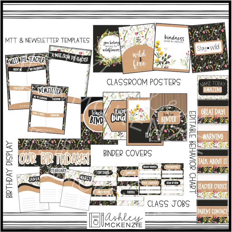Wildflower Classroom Decor Bundle Elementary Classroom Theme Editable Back to School Classroom Decor Calm Bulletin Board Decor image 8