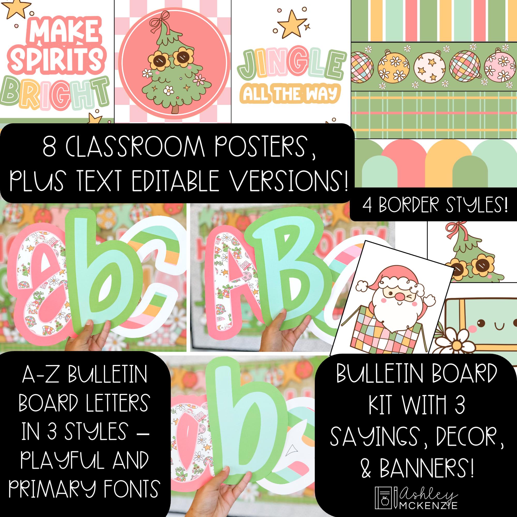 Holly Jolly Christmas Bulletin Board Decor Bundle, Holiday Posters ...